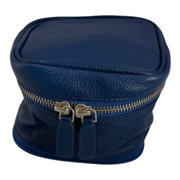 Blue Pebbled Travel Jewelry Organizer Case – Multi-Compartment Zip Storage Bag - Picture 5 of 7